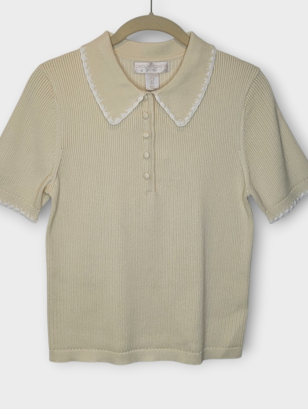 Caroline Constas Short Sleeve Sweater Knit Polo S Cream NEW